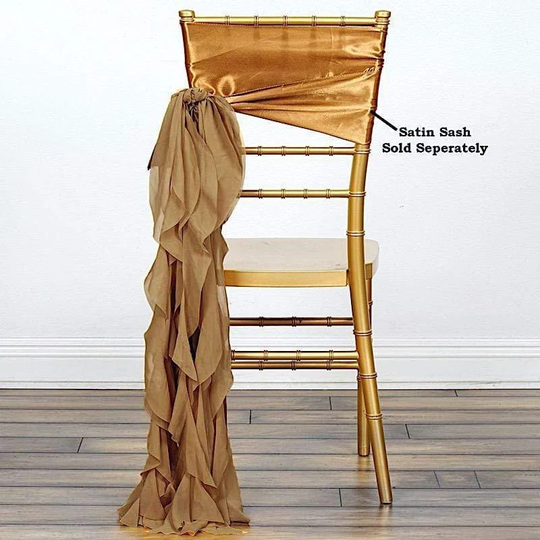 Gold Curly Chiffon Chair Sash Bows Ties Wedding Decorations