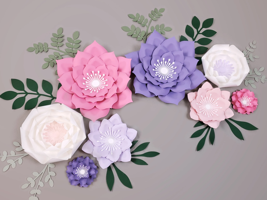 Paper Flowers in Pink & Purple, Nursery Wall Decor, Girl's Room Art