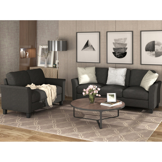 Modern & Classic Living Room Furniture Sofa Set, Loveseat and 3-Seat Sofa with Sturdy Frame and Cushion Spring Reinforcement