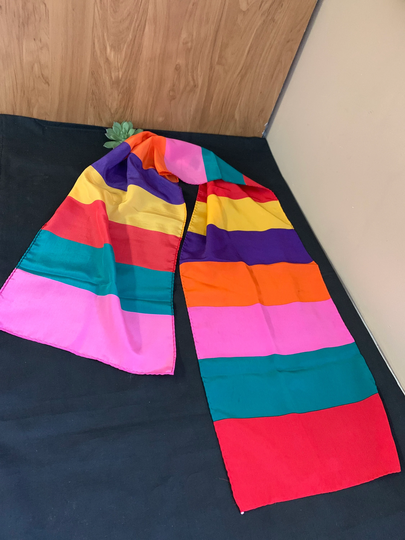 Color Block Scarf, Vintage Pink, Yellow, Orange, Green, Purple, Red Silk 52 Inch Long, Mod Colorful Head Wrap, Gift For Mother