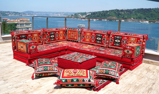8" L Shaped Floor Seating, Moroccan Livingroom Couch, Arabic Sofa Corner Majlis, Iraqi Bench Cushion