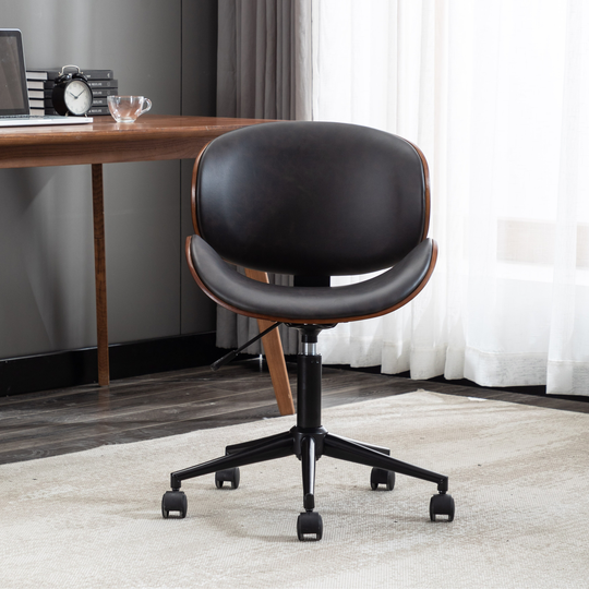 Bentwood Adjustable Office Chair, Mix Color PU Leather Upholstery And Black Foot, Black