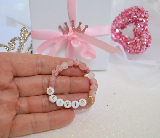18K Gold Pink Jade Baby Girl Bracelet, Personalized Kids Jewelry Gifts, Jewelry, Best Friends, Newborn, Shower Gift