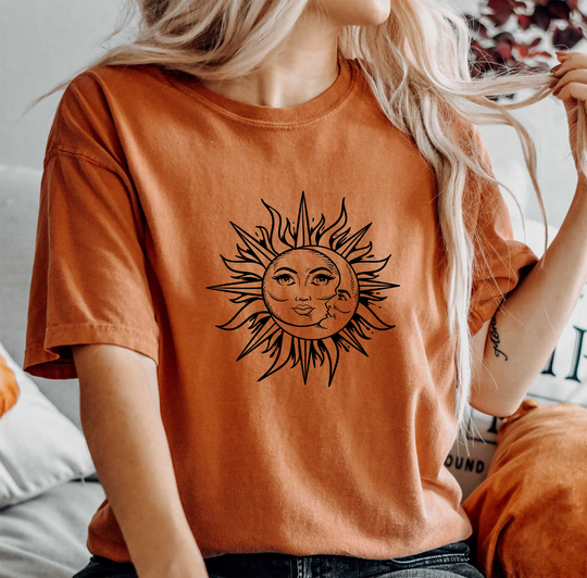Comfort Colors Celestial Shirt, Sun & Moon T-Shirt, Boho Comfy Oversized Gift For Her