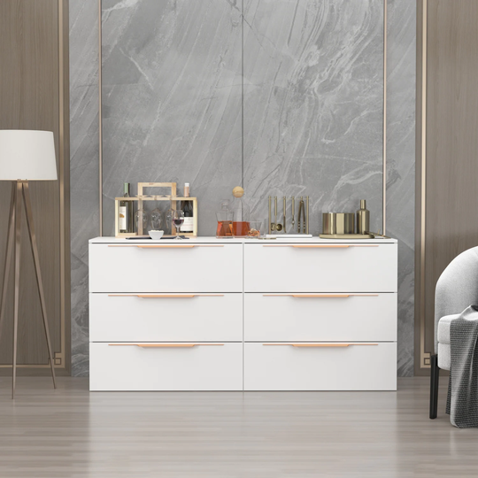 Kerrogee 63-inch 6 Drawers White Floor Double Dresser w/ Copper Handle