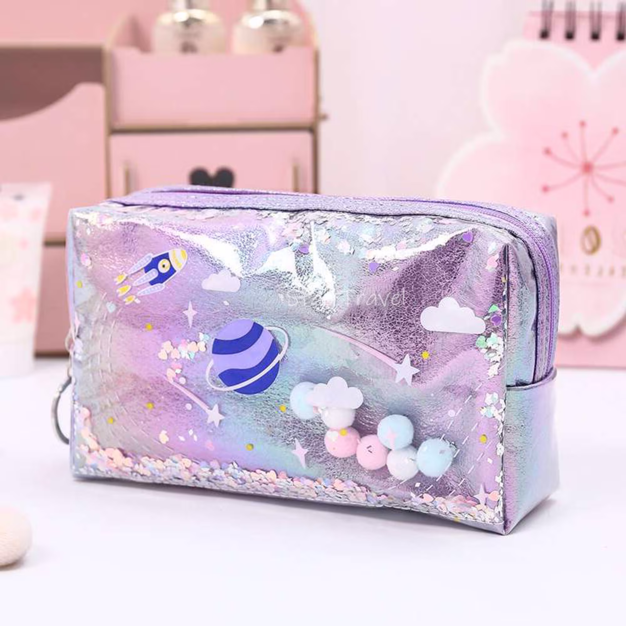 Kawaii Glitter Pencil Case, Large Capacity Case Stationery, Cute Bag, Cosmetic Makeup Pouch, School Supplies For Girl Teen Kids Gift