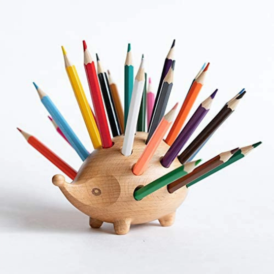 Hedgehog Wooden Pen Holder Cup, Pencil For Desk Decor, Cute Organizer Creative Home Tabletop Ornament Lovely Gift Storage