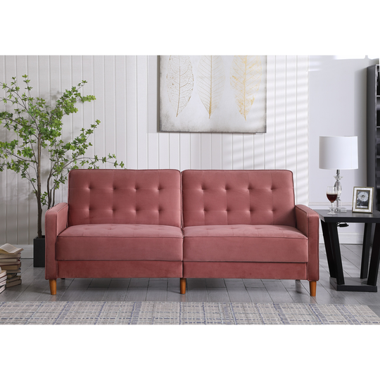 78"Lx37"Wx34"H Sofa Bed Modern Velvet Upholstered Sofa for Living Room(Pink)
