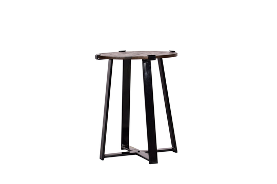 Tall Side Table| Walnut & Black Powder Coat Metal| & Pickel Gray| Solid Wood| Iron| X-Frame Base| Crafted From Metal 18X18X23 Inch