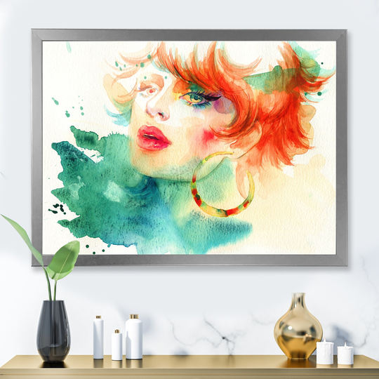 Designart 'Colorful Model Woman Portrait' Glam Framed artwork