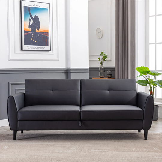 Convertible Folding Futon Modern Sofa Bed Leather PU Loveseat Sofas with Storage Box