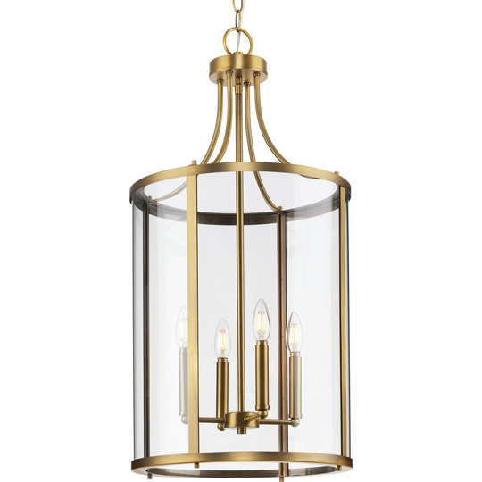 Gilliam Collection Four-Light Vintage Brass New Traditional Hall & Foyer - 15 in x 15 in x 30.62 in