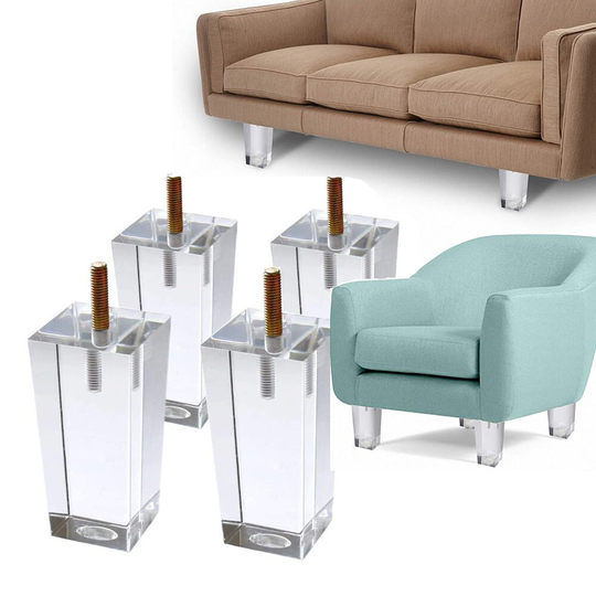 Square Acrylic Furniture Legs Sofa Stand Legs For Bed Table Feet Modern Decor Clear Glass Pack Of 4