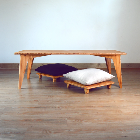 Low Coffee Table | Japanese Dining Chabudai Tatami With Floor Chair For Pillow/Cushion - Natural Bamboo Small