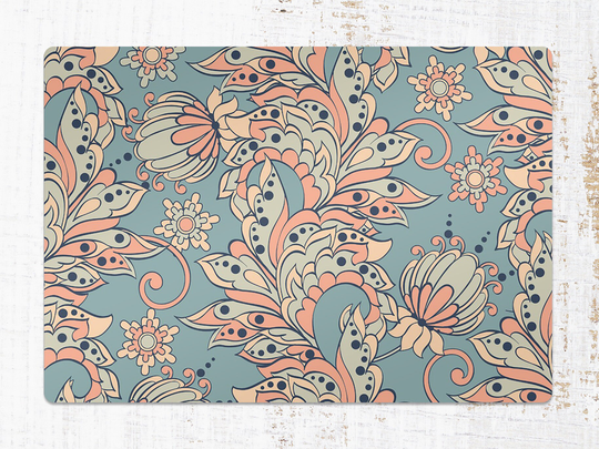 Art Deco Pastel Floral Chair Mat, Blue Splat Orange Vinyl Floor Botanical Protective Pvc Area Rug, Kids Room Decor