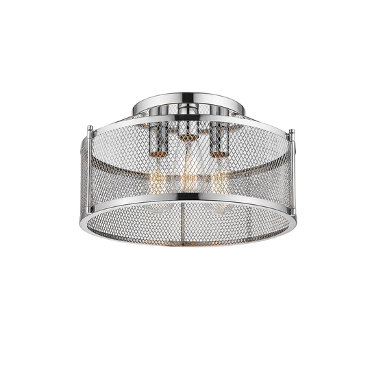 3 Light Screen Retro Drum Metal Semi-Flush Chrome
