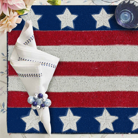Us Flag Beaded Table Runner For Dining Scratch Heat Resistant Charger Mats Kitchen Decor 13"x35"