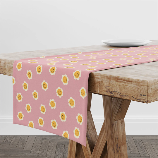 Table Runner Flowers With Smiley Faces | Unique Design Decor High Quality Textile & Print Made in Eu