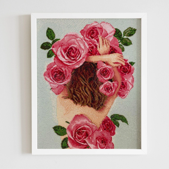 Flowers Tenderness Diamond Painting Set By Crafting Spark. Cs2523 Girl With Roses Art Kit. Large Kit