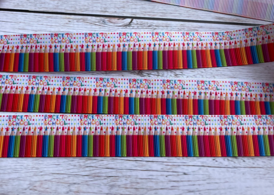 7/8" Colored Pencils Grosgrain Ribbon Crayons Back To School 3 Yards