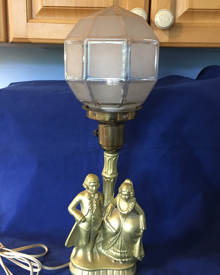 Antique Art Deco Table Lamp Victorian Couple Under Street Light
