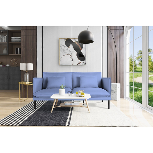 2 Pieces Upholstered Contemporary Cushion Sofa Set (Loveseat & 3-Seat Sofa) with Metal Leg, 2 Pillows Included