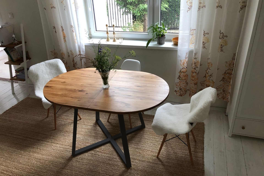 Black Extendable Oak Oval Table Oak Dining Wooden Kitchen Round Steel Frame Måne Oval