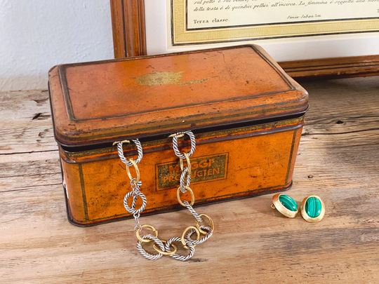Antique Maggi's Producten Tin Trinket Box | Vintage Metal Rectangular Jewelry Storage French Farmhouse Style Decor Gift For Her