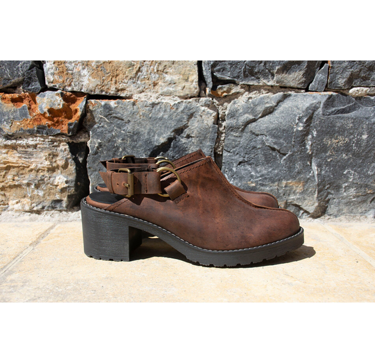 Brown Crazy Horse Leather Clogs, Clog Sandals, Mid Heel Slingbacks, Platform Slides, Handmade Clogs, Platform Slingbacks, Clog Slippers, Clog Mules