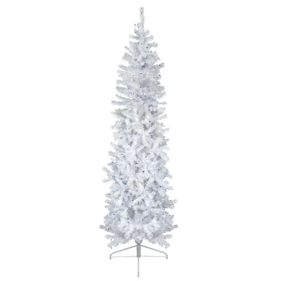 6.5' Pre-Lit Woodbury White Pine Pencil Artificial Christmas Tree Blue Lights