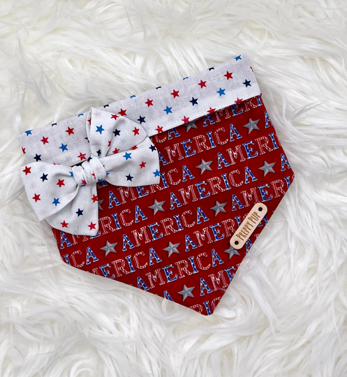 Patriotic Dog Bandana With Optional Pom Trim