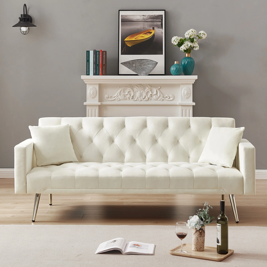 Tufted Loveseat Sofa in Velvet, Folding Futon Sofa Bed