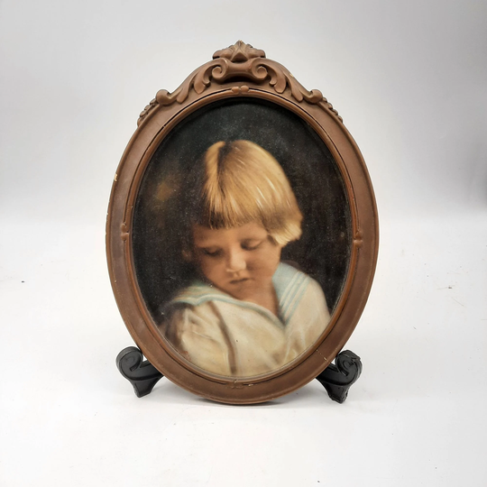 Antique Victorian Colorized Photograph Little Boy Oval Frame Sailor Suit