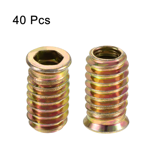 5/16"-18x25mm Threaded Insert Nuts Hex Socket Drive for Wood Furniture 40pcs - Color Zinc