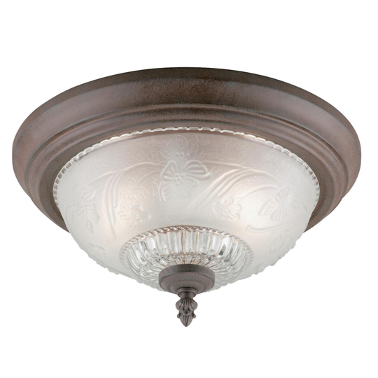 Westinghouse Two-Light Flush-Mount Interior Ceiling Fixture, Sienna Finish with Embossed Floral and Leaf Design Glass