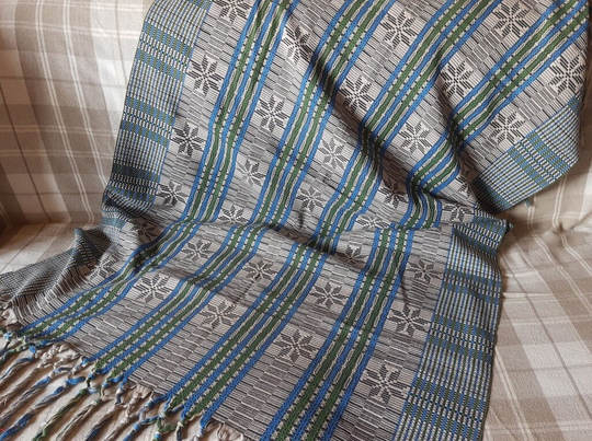 Woven Table Runner Or Sofa Cover With Fringes. Swedish Vintage 1970S