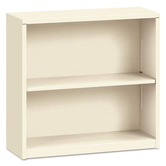Metal Bookcase, Two-Shelf, 34.5 x 12.63 x 29, Putty - 34.5" x 12.63" x 29"
