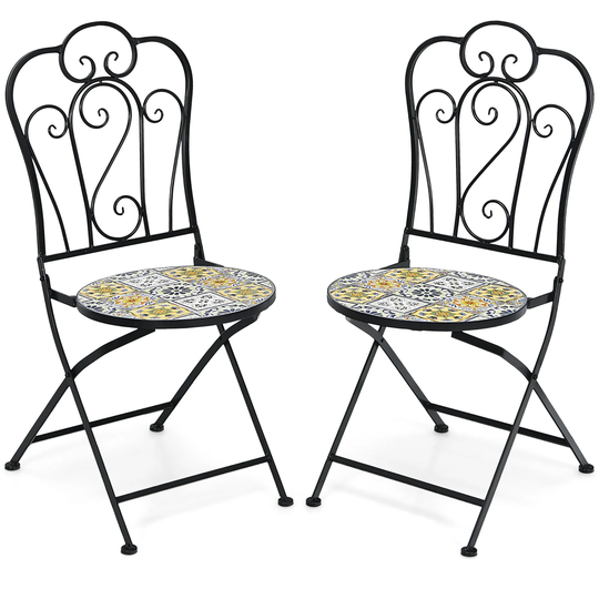Costway 2PCS Patio Folding Mosaic Bistro Chairs Flower Pattern Seat