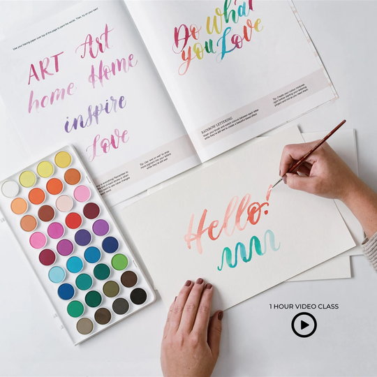 Watercolor Lettering Kit & Class For Beginners | Supplies Creative Gifts Workbook Gifts Art Lovers