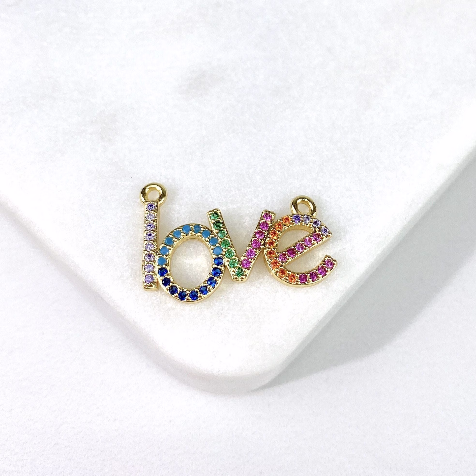 18K Gold Filled Colored Colorful Micro Pave Cubic Zirconia Love Charms, Wholesale Jewelry Making Supplies