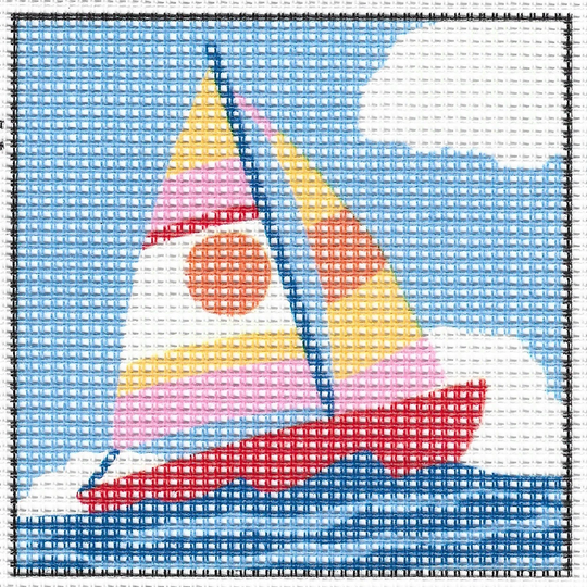 Sailboat Needlepoint Kit | Cotton Yarn | Size 4"x4"