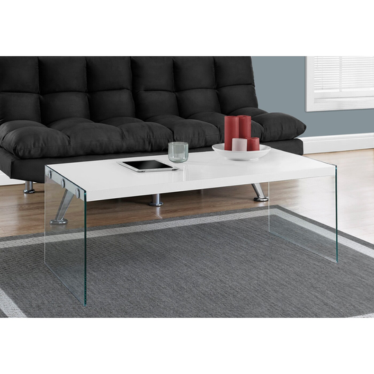 Monarch 3286 Glossy White With Tempered Glass Coffee Table