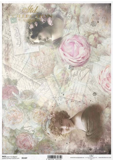 Rice Paper For Decoupage, Vintage Woman, Decorative Mulberry Tissue, Scrapbooking, Card Making, 1 A4 Sheet