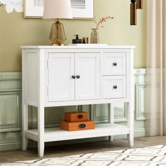 White Console Table Sofa Table with 2 Drawers,Cabinet and Shelf