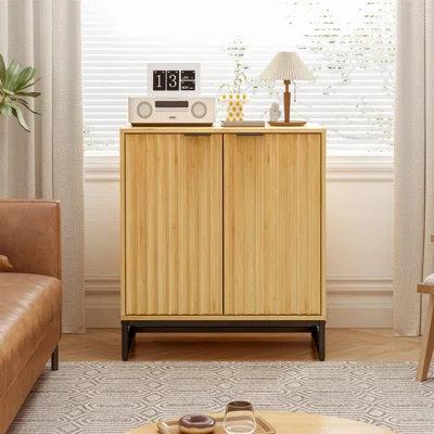 Bamboo Buffet Sideboard Cabinet with 2 Doors, Accent Cabinet for Dining Room, Living Room, Hallway