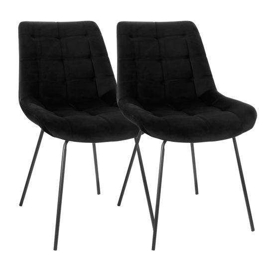Elama Tufted Modern Chair in Black with Metal Legs Set of 2