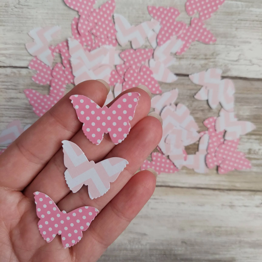 Pink Butterfly Confetti 50Ct, Shabby Chic Garden Party Decor, Bridal Tea Fairy Chevron Polka Dots No344