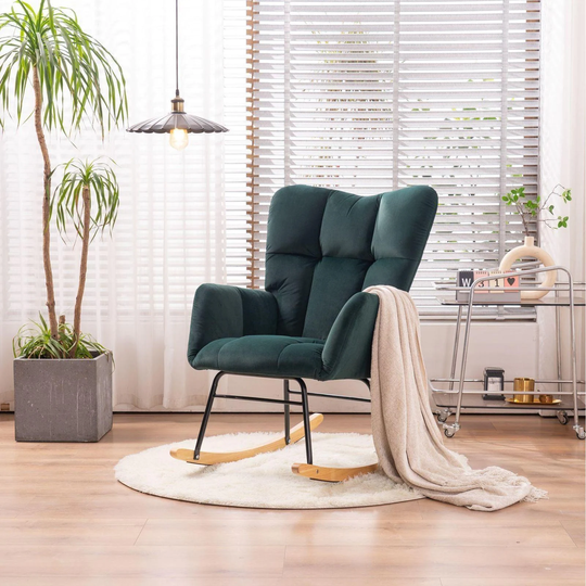Velvet Tufted Upholstered Rocking Chair Padded Seat for Living Room