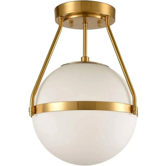Milos Mid Century Globe Semi Flush Mount Ceiling Light Opal Glass Shade