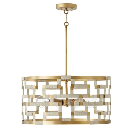 Hala 21.5" 4-light Patinaed Brass/ Bleached Natural Jute Pendant